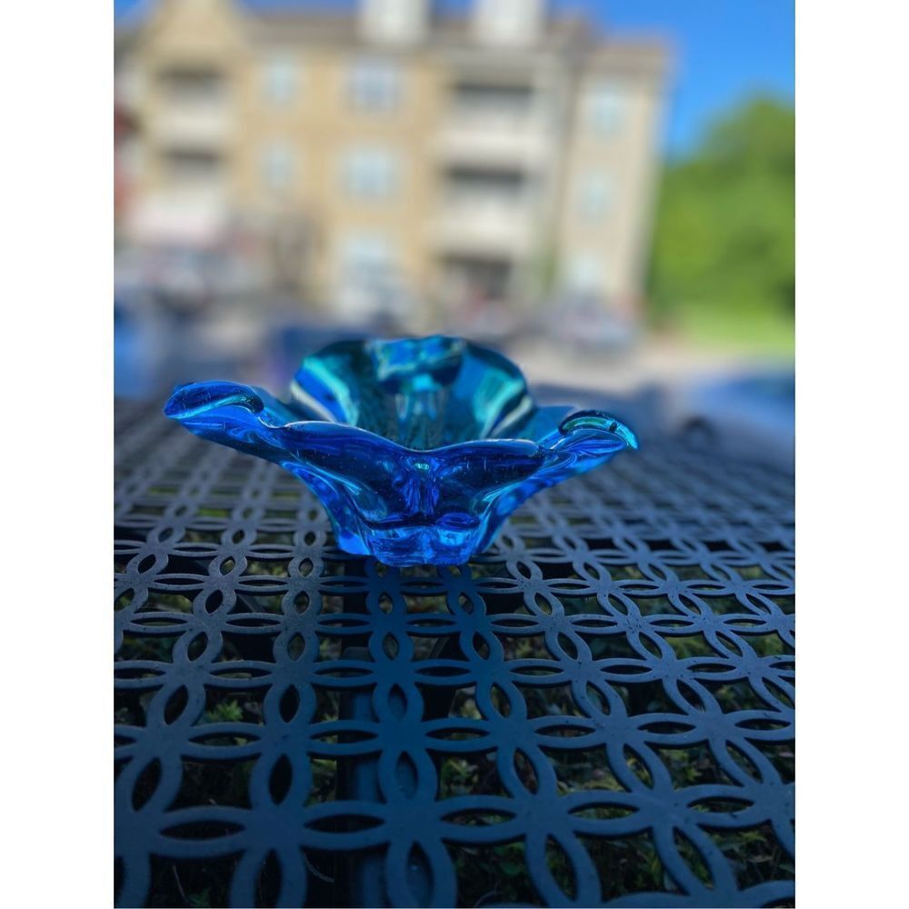 Lorraine Glass Deep Sea Blue Ashtray 1960-1970